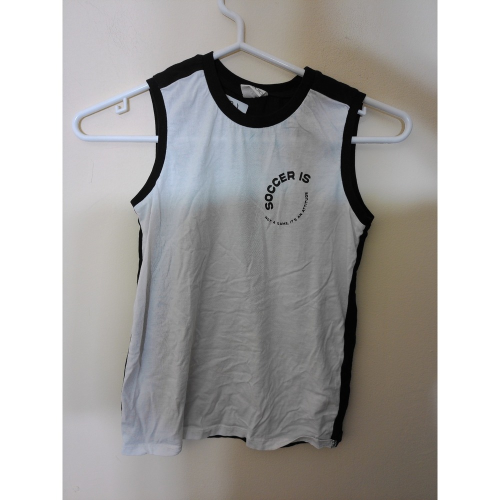 Defacto Graphic Tank Top Boys 8-9Y White Black Soccer Is Sports Athletic Tee